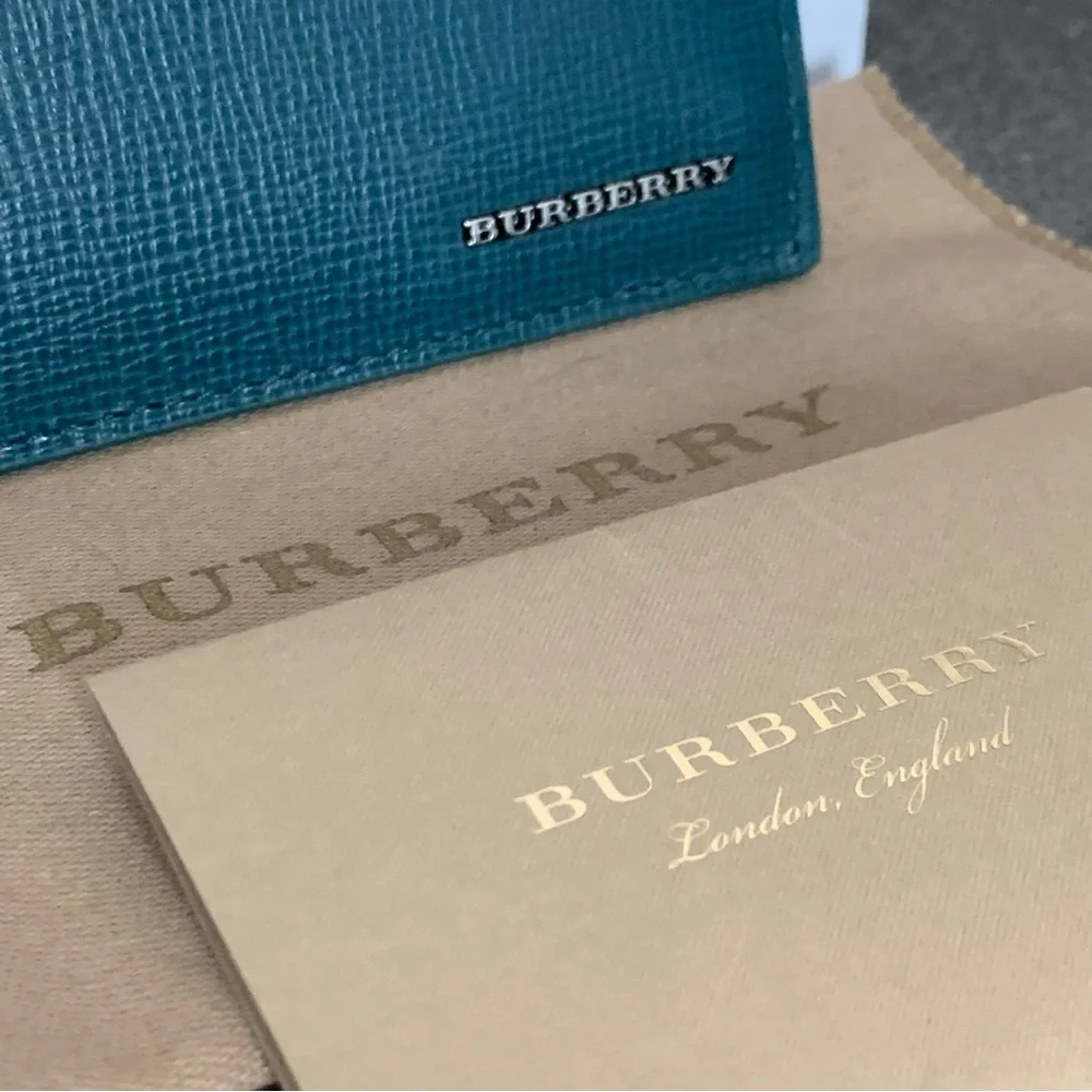 BURBERRY London Leather Card Case Wallet in Dark Teal, NEW